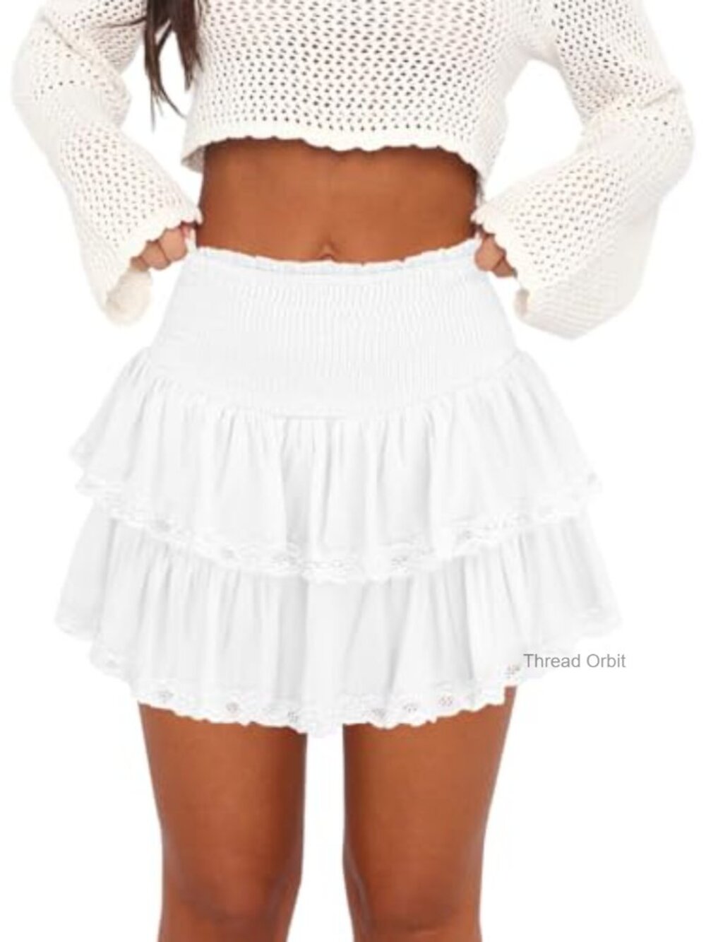 Ruffle Mini Skort with Built-in Shorts Smocked Waist Lace Trim